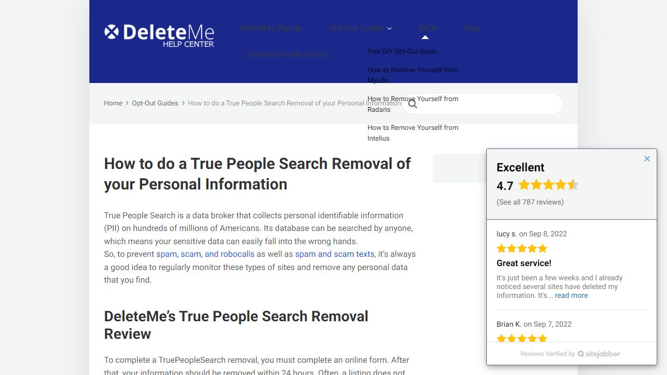 True People Search Removal Guide DeleteMe